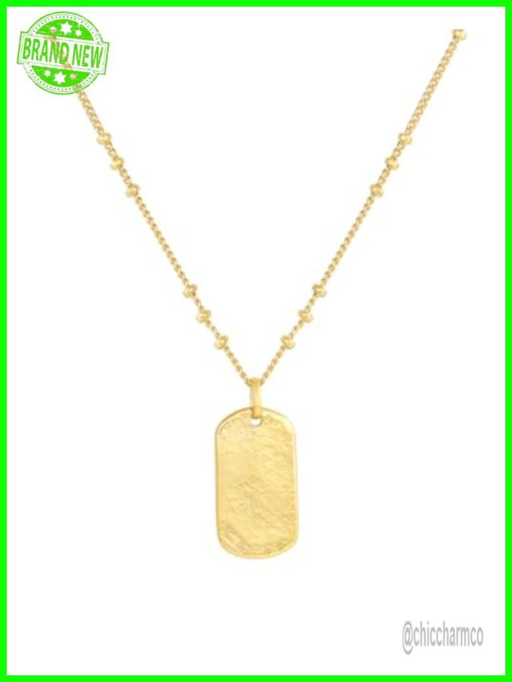 Dog Tag Necklace 19 Inch 18k Gold Plated Adjustable Layering Pendant